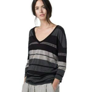 James Perse Relaxed Striped Deep V-Neck Knit Top